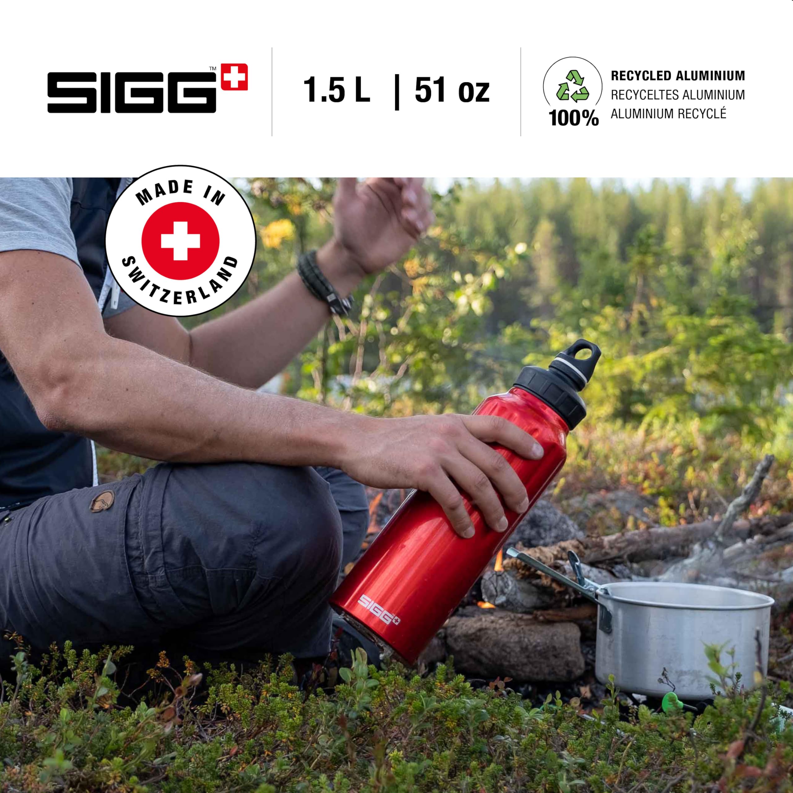 SIgg - Aluminum Sports Water Bottle - WMB Traveller Red - With WMB Adapter - Leakproof - Lightweight - BPA Free - 51 Oz